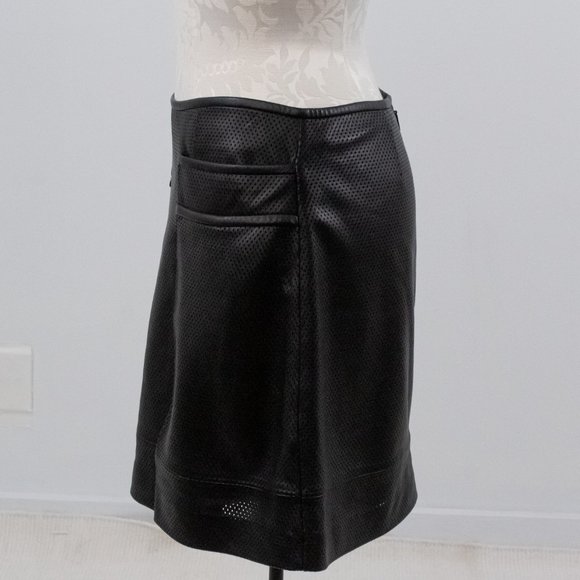 Tory Burch Black Leather Skirt 6 Perforated Mini Skirt - Picture 7 of 14